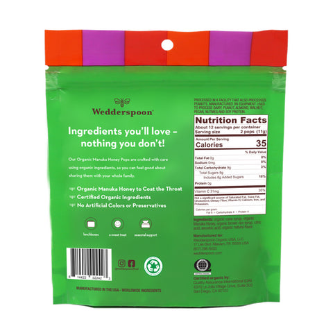 Wedderspoon, Organic Manuka Honey Pops For Kids, 24 ct, 4.15 Oz