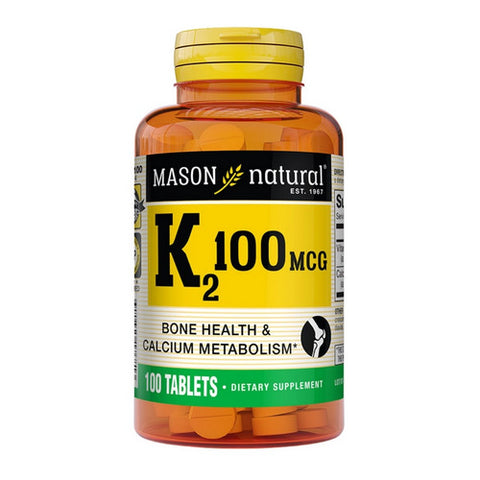 Mason Natural, Vitamin K2 With Calcium Supports Bone Health, 100 mcg, 100 Tabs