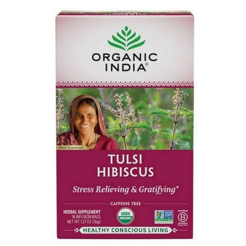 Organic India, Organic Tulsi Hibiscus Tea, 18 Count Organic India
