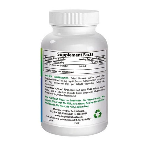 Best Naturals, Iron, 65 mg, 240 Tabs
