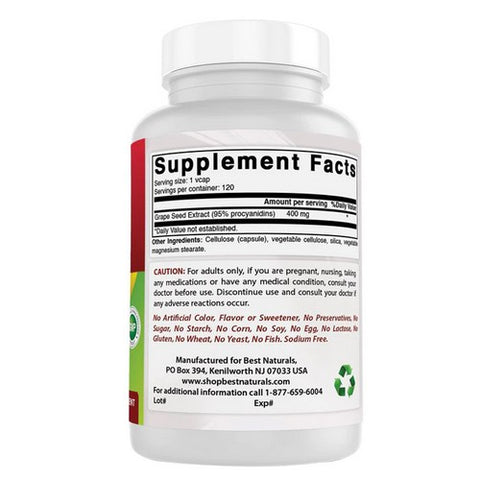 Best Naturals, Grapeseed Extract, 400 mg, 120 Veg Caps