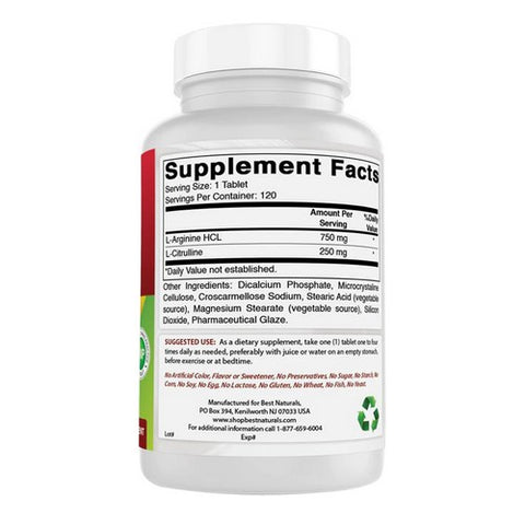 Best Naturals, L-Arginine L-Citrulline, 1000 mg, 120 Tabs