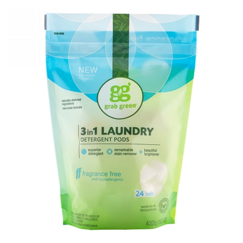 Grab Green, Laundry Detergent Pods, Fragrance Free 384 Grams