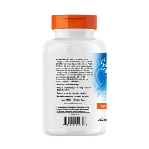 Doctors Best, Purified & Clear Omega 3 Fish Oil, 120 Softgels
