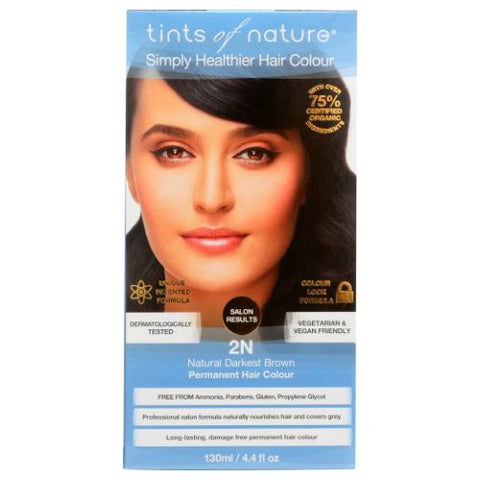 Tints of Nature, Permanent Hair Colour 2N Natural Darkest Brown, 2N Natural Darkest Brown 4.4 Oz