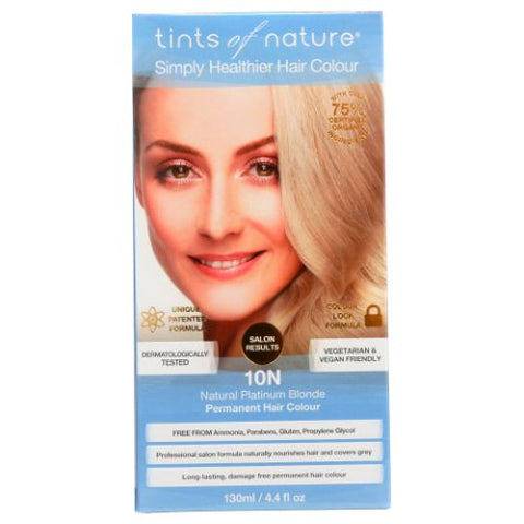 Tints of Nature, Permanent Hair Colour 10N Natural Platinum Blonde, 10 N Natural Platinum Blonde 4.4 Oz