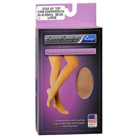 Loving Comfort, Legs Thigh High Support Stockings Firm Compression Beige Large, 1 Each