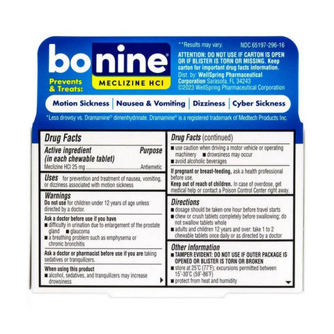 Bonine, Motion Sickness Chewable Tablets Raspberry Flavored, 16 Tabs