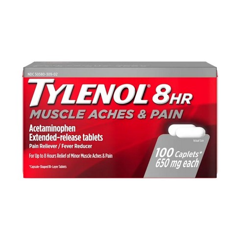 Tylenol, Muscle Aches And Pain Acetaminophen Extended Release Caplets, 650 Mg, 100 Tabs