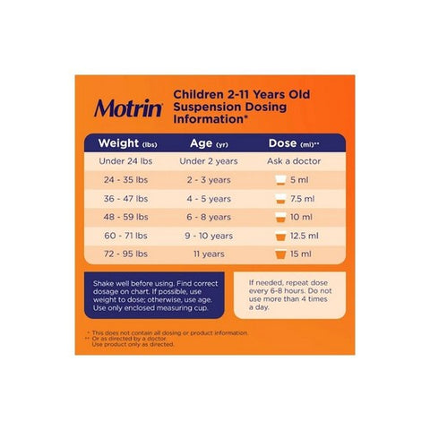 Motrin, Children'S Ibuprofen Oral Suspension Grape, 100 Mg, 4 Oz Motrin