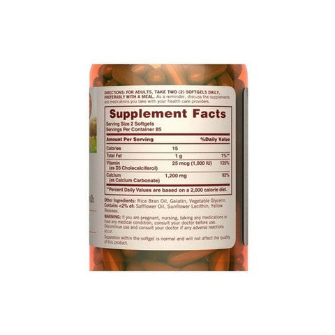 Sundown Naturals, Sundown Naturals Calcium plus Vitamin D3 Softgels, 1200 mg, 170 Softgels Sundown Naturals