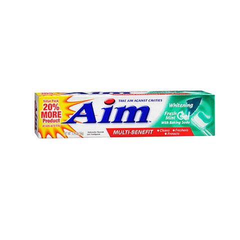 Aim, Whitening Anticavity Fluoride Toothpaste Gel Fresh Mint, 5.5 Oz