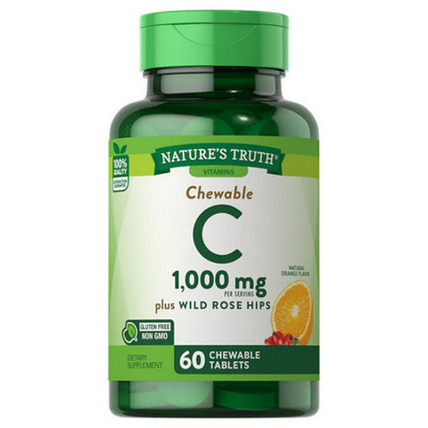 Nature's Truth, Chewable C Plus Wild Rose Hips Tablets Natural Orange Flavor, 1000 Mg, 60 Tabs