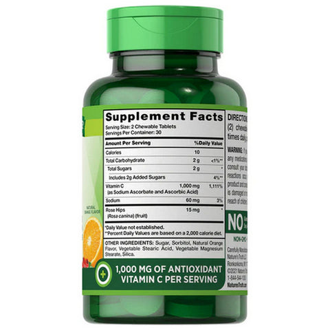 Nature's Truth, Chewable C Plus Wild Rose Hips Tablets Natural Orange Flavor, 1000 Mg, 60 Tabs
