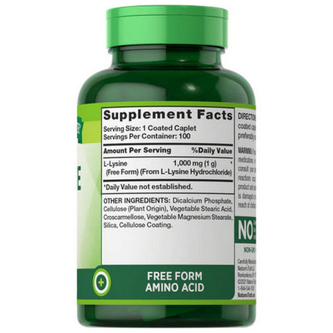 Nature's Truth, L-Lysine 1000 Mg Coated Caplets, 1000 Mg, 100 Tabs