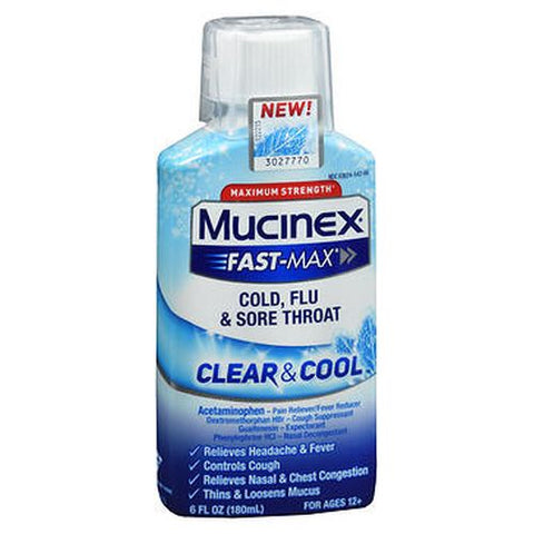 Mucinex, Fast-Max Cold - Flu & Sore Throat Clear & Cool Liquid, 6 Oz