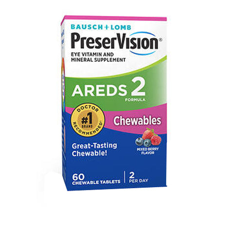 Bausch + Lomb, PreserVision Areds 2 Chewables Mixed Berry Flavor, 60 Tabs