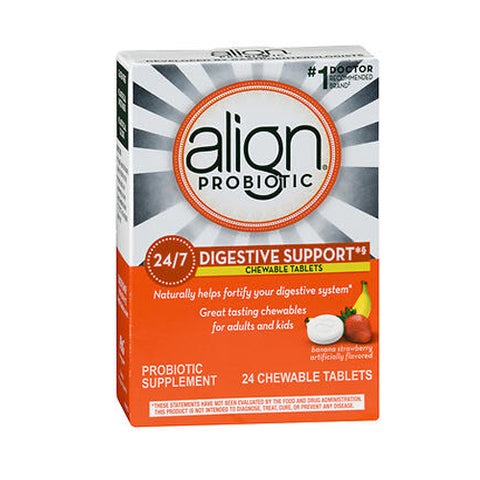 Align Probiotic, Digestive System Probiotic Chewable Tablets Banana And Strawberry For Men & Women, 24 Each