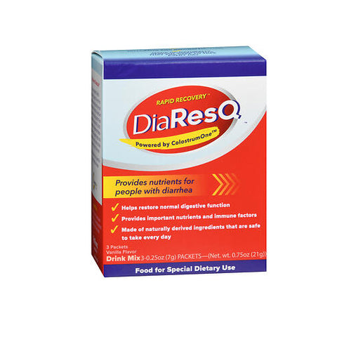 DiaResQ, Rapid Recovery Diarrhea Relief Food Drink Mix Packets Vanilla Flavor, 3 Each