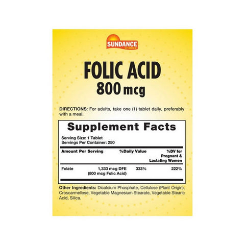 Sundance, Folic Acid, 800 mcg, 250 Tabs