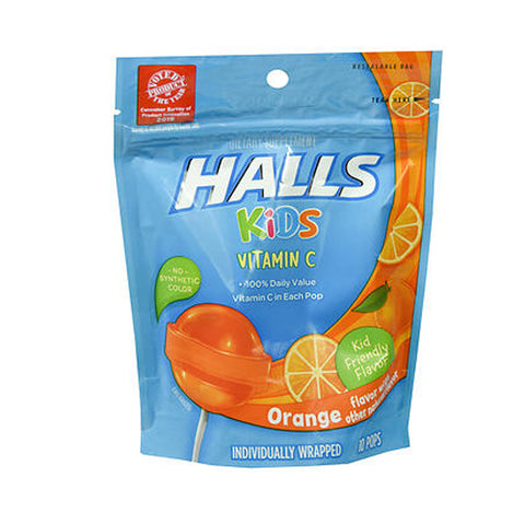Halls, Kids Vitamin C Pops Orange, 10 Each