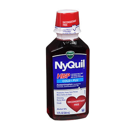 NyQuil, Hbp Cold And Flu Liquid Cherry Flavor, 12 Oz