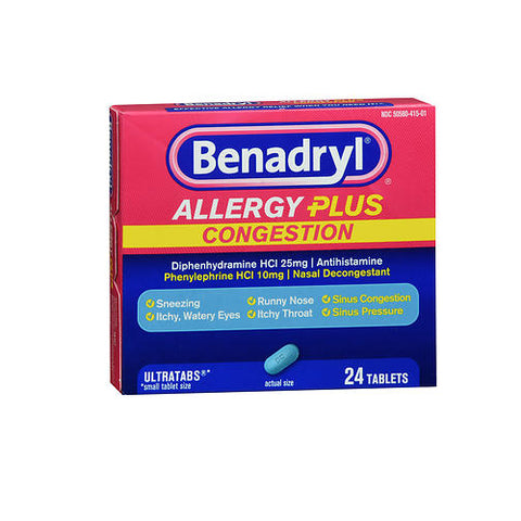 Benadryl, Allergy Plus Congestion Tablets, 24 Tabs