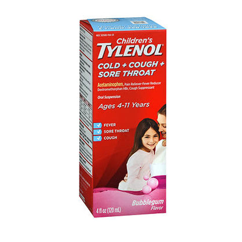 Tylenol, Children'S Cold + Cough + Sore Throat Oral Suspension Bubble Gum, 4 Oz