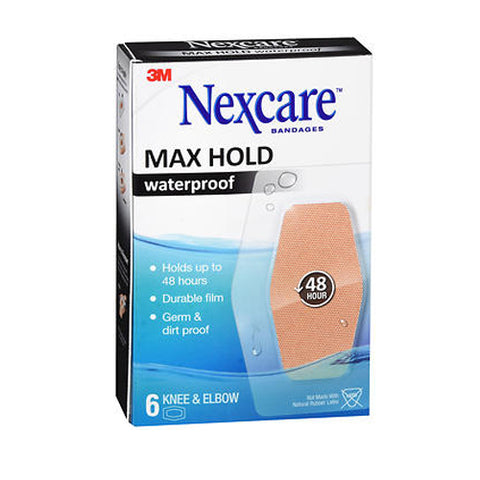 Nexcare, Max Hold Waterproof Bandages Knee & Elbow, 6 Each