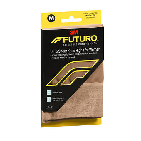 Futuro, Revitalizing Ultra Sheer Knee Highs for Women Medium Nude Moderate Compression, 1 Each