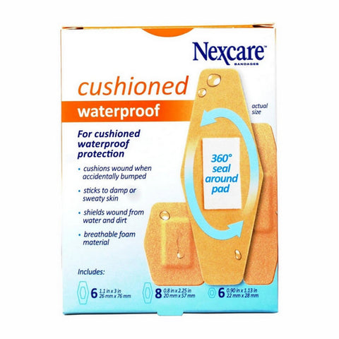 Nexcare, Waterproof Cushioned Foam Bandages Assorted Size, 20 Each