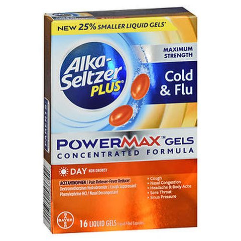 Alka-Seltzer, Plus Maximum Strength Cold & Flu PowerMax Gels Day, 16 Caps