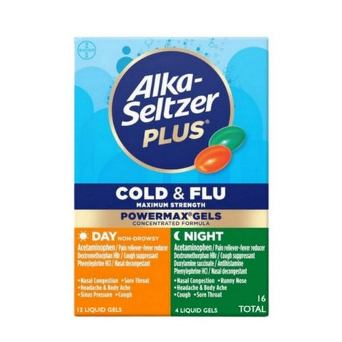 Alka-Seltzer, Plus Cold And Flu Maximum Strength Powermax Gels Day & Night, 16 Caps