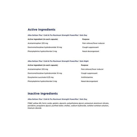 Alka-Seltzer, Plus Cold And Flu Maximum Strength Powermax Gels Day & Night, 16 Caps