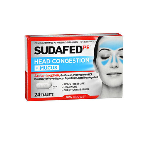 Sudafed Pe, Pressure + Pain + Mucus For Adults Caplets, 24 Caplets