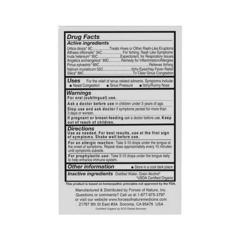 Forces of Nature, Allergy Organic Herbal Medicine Maximum Strength, 10 Ml