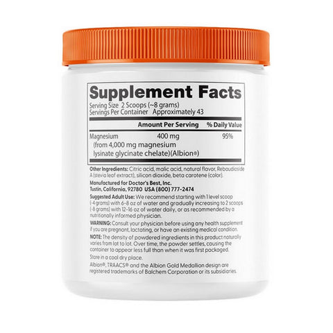 Doctors Best, Magnesium Powder Peach Flavored, 347 Grams