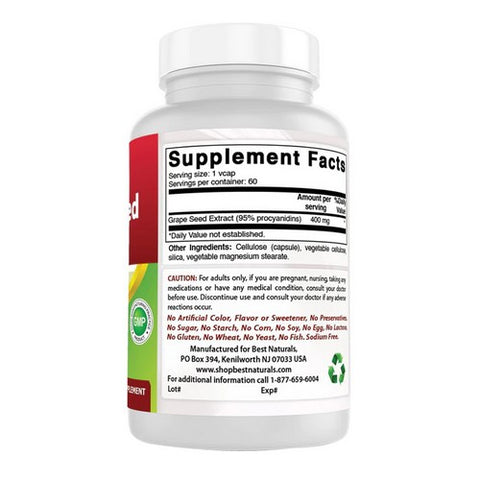 Best Naturals, Grape Seed Extract, 400 mg, 60 Veg Caps