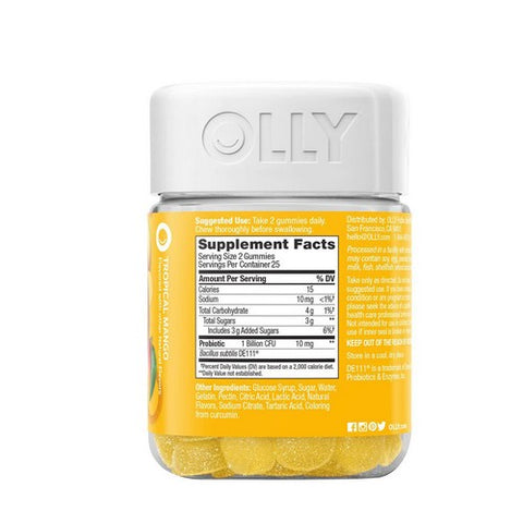 Olly, Probiotic Chewable Gummies For Immune And Digestive Support Tropical Mango, 0, 50 Gummies