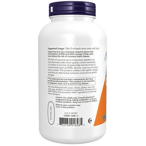 Now Foods, Omega-3 Molecularly Distilled Fish Softgels, 1000 mg, 200 Softgels