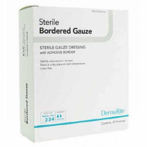 DermaRite, Adhesive Dressing DermaRite  4 X 8 Inch Gauze Rectangle White Sterile, Box Of 25