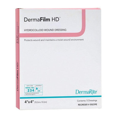 DermaRite, Hydrocolloid Dressing DermaFilm  HD 4 X 4 Inch Square Sterile, Box Of 5