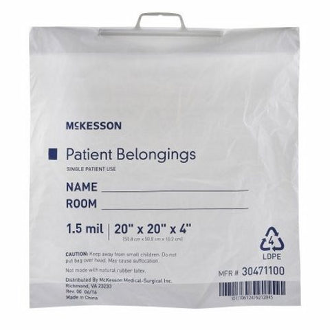 McKesson, Patient Belongings Bag McKesson 4 X 20 X 20 Inch Polyethylene Snap Closure White, Count of 250