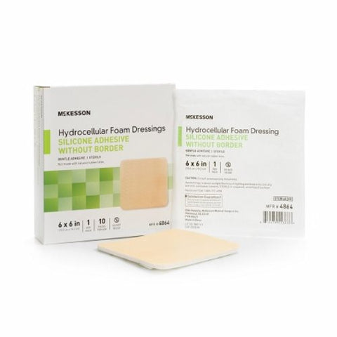 McKesson, Foam Dressing 6 X 6 Inch Without Border Film Backing Silicone Gel 4864, Box Of 10