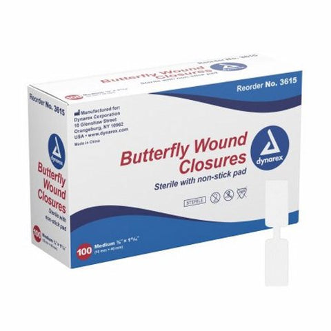 Dynarex, Skin Closure Strip Secure Strip 3/8 X 1-13/16 Inch Plastic Butterfly Closure White, Box Of 100
