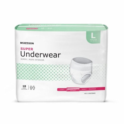 McKesson, Unisex Adult Absorbent Underwear Pull On with Tear Away Seams Large Disposable Moderate Absorbency, Count of 18