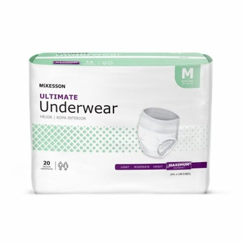McKesson, Unisex Adult Absorbent Underwear Pull On with Tear Away Seams Medium Disposable Heavy Absorbency, Count of 20