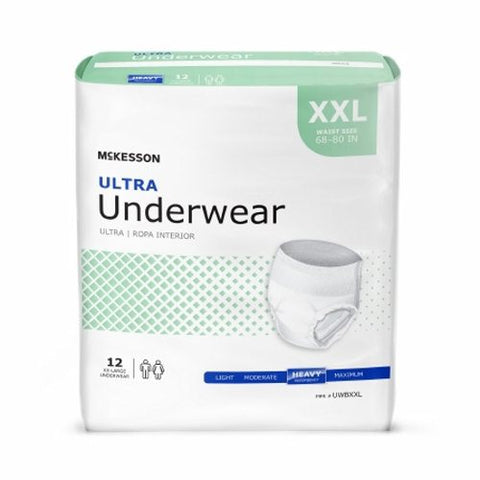 McKesson, Unisex Adult Absorbent Underwea Ultra Pull On with Tear Away Seams 2X-Large Disposable Heavy Absorbency, Count of 4