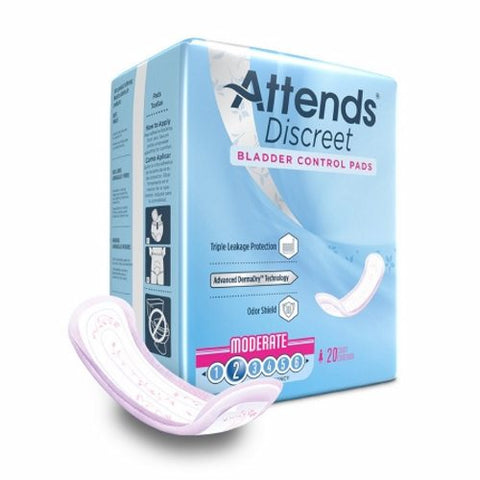 Attends, Bladder Control Pad Discreet 10-1/2 Inch Length Moderate Absorbency, Case Of 10
