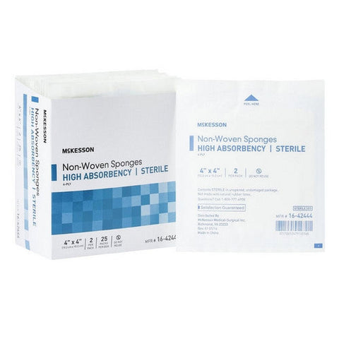McKesson, Nonwoven Sponge 4 X 4 Inch 4-Ply Sterile 16-42444, Box Of 25 McKesson
